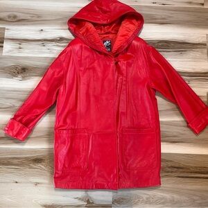 Ms Maxima 80s/90s Vintage Wilson’s Leather Jacket Medium M Hot Cherry Red Hooded